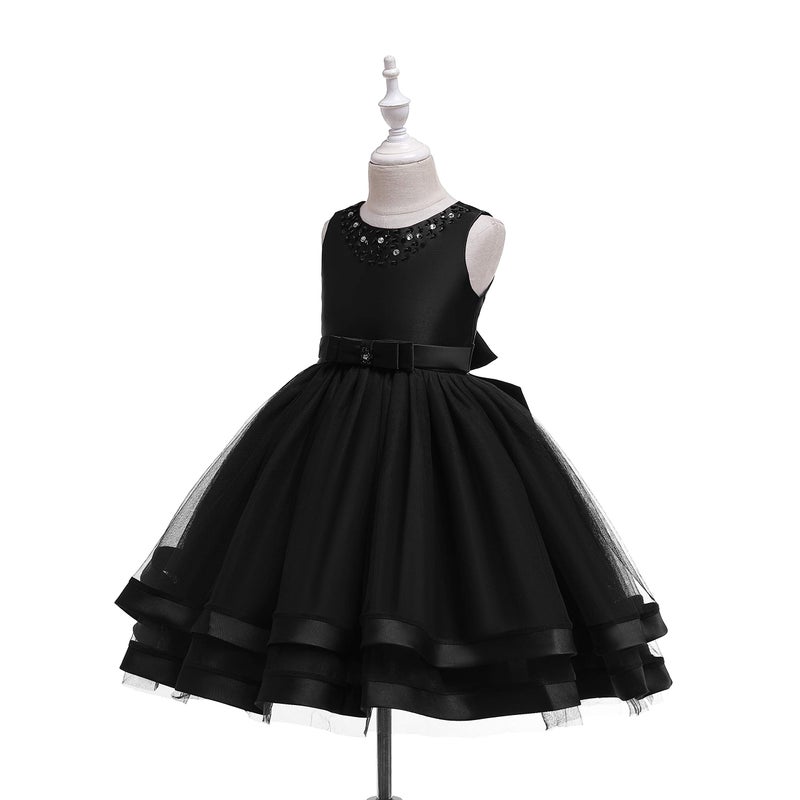 Glamulice Flower Girl Dress Black Ruffle Tulle Vintage Wedding Party Girls Bridesmaid Ball Gown Formal Birthday Christmas Dresses Funeral Kids Holiday Evening Pageant Prom Princess Gown 10 11 - Image 3
